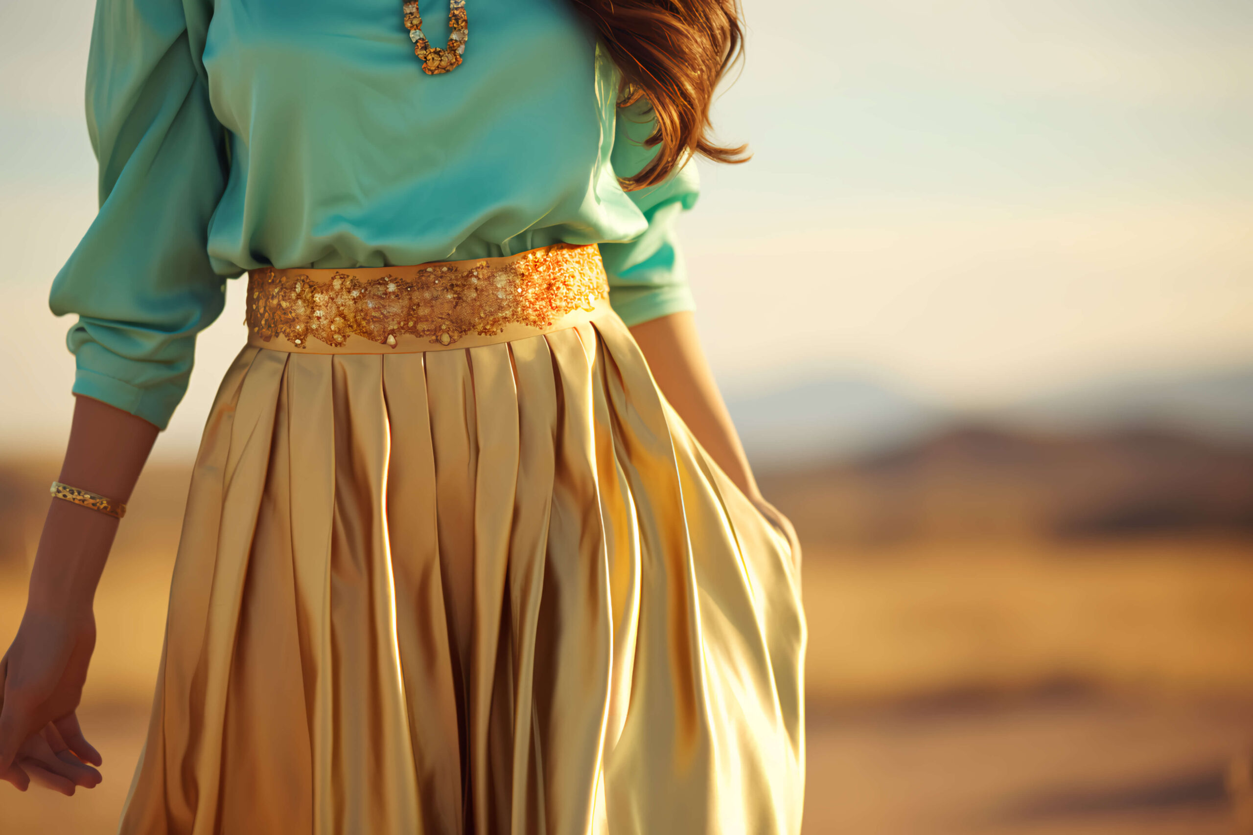 modest-fashion-blue-blouse-cream-pleated-pants